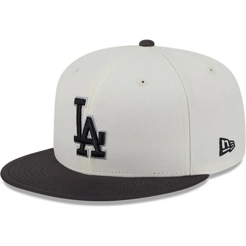 beige-und-schwarze-anliegende-flat-cap-59fifty-clr-dvlp-der-los-angeles-dodgers-mlb-von-new-era