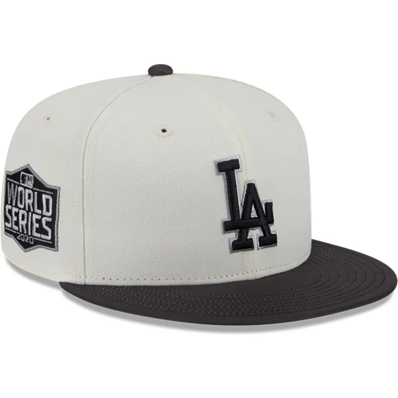 beige-und-schwarze-anliegende-flat-cap-59fifty-clr-dvlp-der-los-angeles-dodgers-mlb-von-new-era
