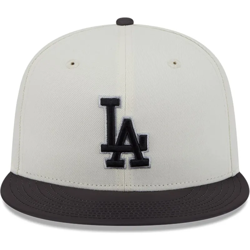 beige-und-schwarze-anliegende-flat-cap-59fifty-clr-dvlp-der-los-angeles-dodgers-mlb-von-new-era