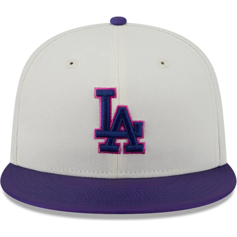 beige-und-violette-anliegende-flat-cap-59fifty-clr-dvlp-der-los-angeles-dodgers-mlb-von-new-era