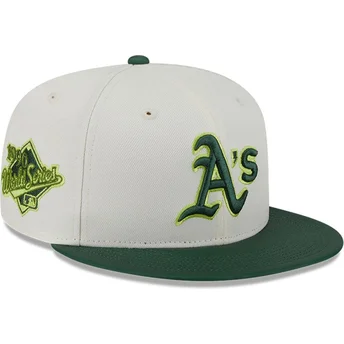 Cappellino piatto beige e verde regolabile 59FIFTY CLR DVLP degli Oakland Athletics MLB di New Era