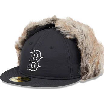 Casquette plate noire ajustée 59FIFTY Winter Dog Ear Boston Red Sox MLB New Era