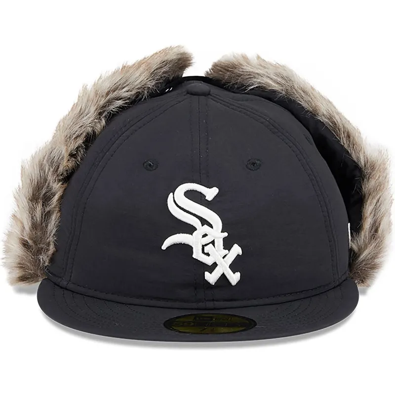 schwarze-enganliegende-59fifty-flatcap-winter-dog-ear-der-chicago-white-sox-mlb-von-new-era