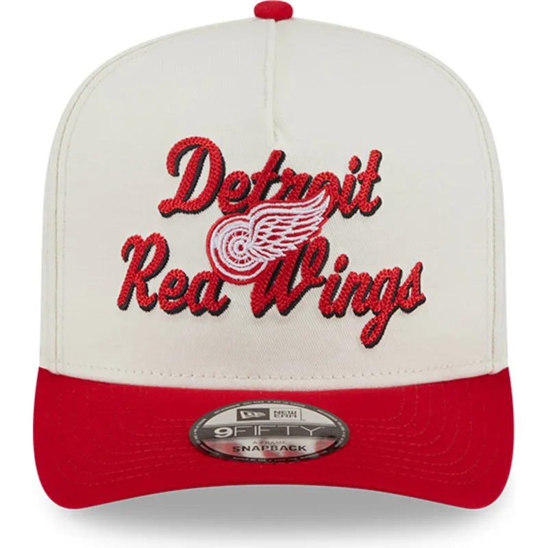 bezowo-czerwona-czapka-z-daszkiem-typu-snapback-9fifty-a-frame-chainstitch-detroit-red-wings-nhl-marki-new-era