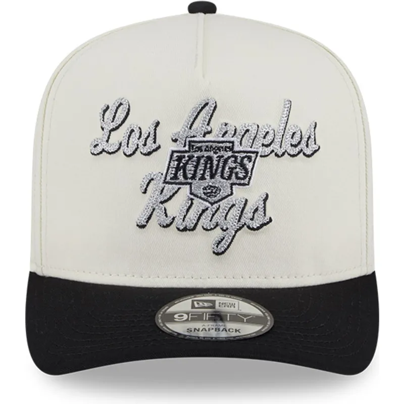 beige-und-schwarze-gebogene-snapback-kappe-9fifty-a-frame-chainstitch-der-los-angeles-kings-nhl-von-new-era