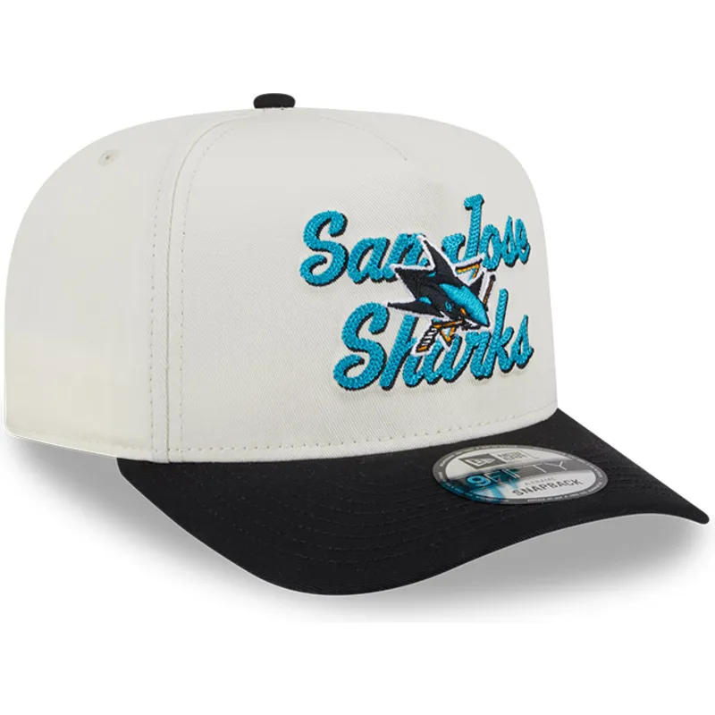 cappellino-visiera-curva-beige-e-nero-snapback-9fifty-a-frame-chainstitch-di-san-jose-sharks-nhl-di-new-era