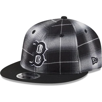 Casquette plate noire snapback 9FIFTY Retro Crown Plaid Boston Red Sox MLB New Era