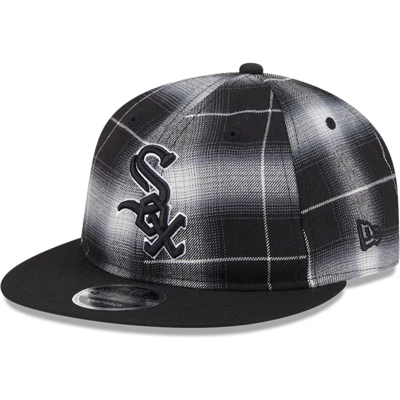 schwarze-flache-snapback-kappe-9fifty-retro-crown-plaid-der-chicago-white-sox-mlb-von-new-era