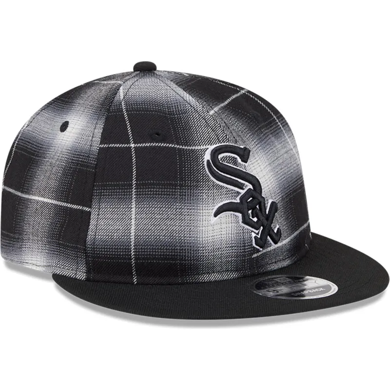 cappello-piatto-nero-snapback-9fifty-retro-crown-plaid-di-chicago-white-sox-mlb-di-new-era