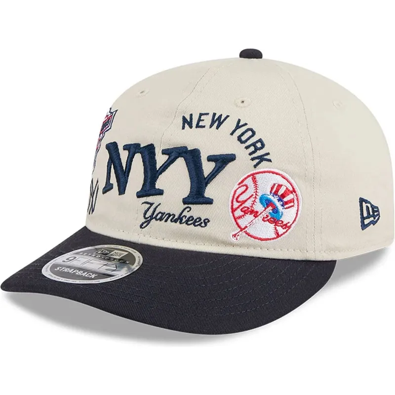 cappellino-curvo-beige-e-blu-marino-snapback-9fifty-retro-crown-scatter-di-new-york-yankees-mlb-di-new-era