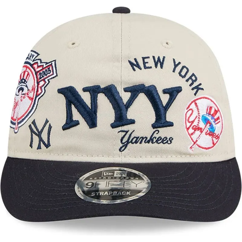 cappellino-curvo-beige-e-blu-marino-snapback-9fifty-retro-crown-scatter-di-new-york-yankees-mlb-di-new-era