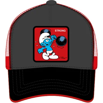 Cappellino trucker nero e rosso Pitufo Fortachón SMU STRO I Puffi di Capslab