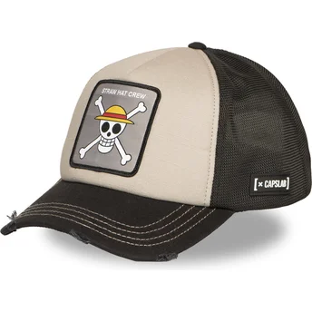 Cappello trucker beige e nero Straw Hat Pirates OP6 STR One Piece di Capslab