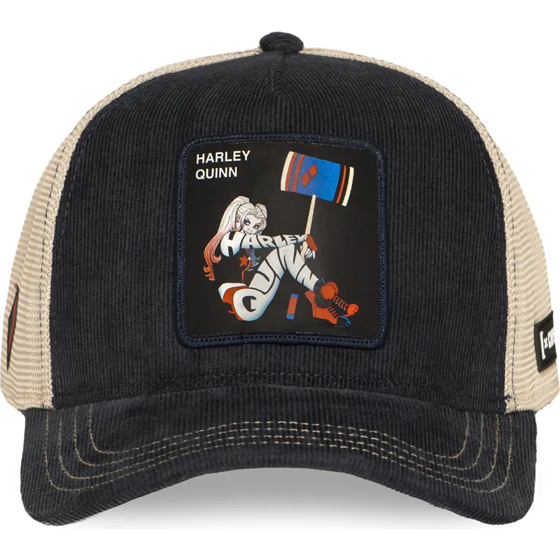 sort-og-beige-harley-quinn-dc10-har-dc-comics-trucker-kasket-fra-capslab