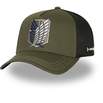 Grüne und schwarze Trucker-Kappe Cuerpo de Exploración AOT2 SCO Attack On Titan von Capslab