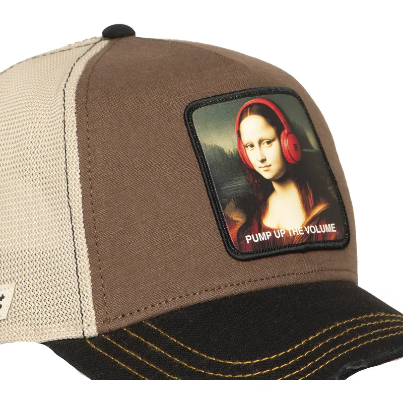 cappellino-trucker-marrone-e-nero-mona-lisa-pump-up-the-volume-fam-mon-famous-di-capslab