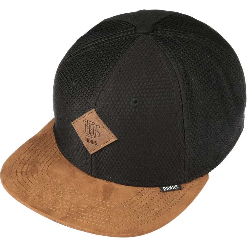 czapka-z-plaskim-daszkiem-czarno-brazowa-snapback-honey-knit-od-djinns