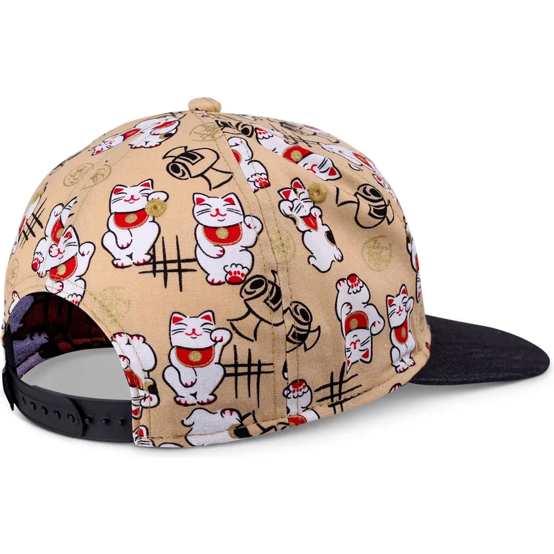 djinns-lucky-cat-linen-beige-och-svart-snapback-flat-keps-for-barn