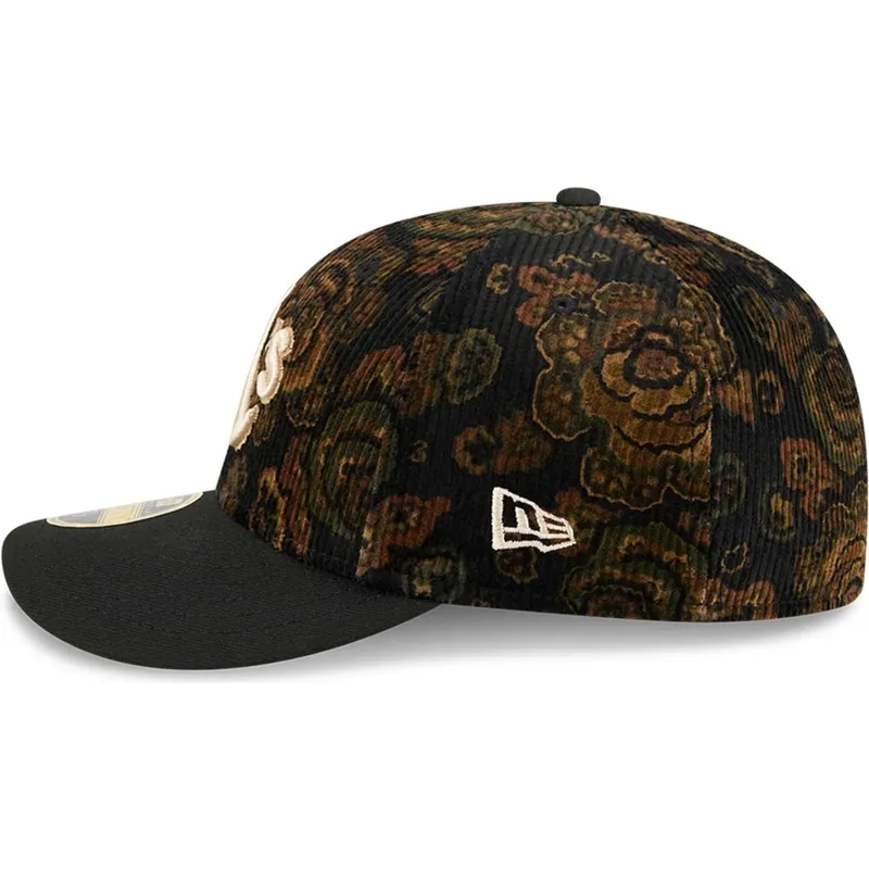 sort-buet-justerbar-59fifty-low-profile-floral-cord-three-looms-printed-corduroy-oakland-athletics-mlb-kasket-fra-new-era