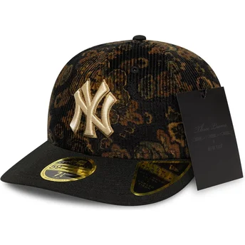 New York Yankees MLB New Era 59FIFTY Low Profile Floral Cord Three Looms Printed Corduroy svart böjd passform keps