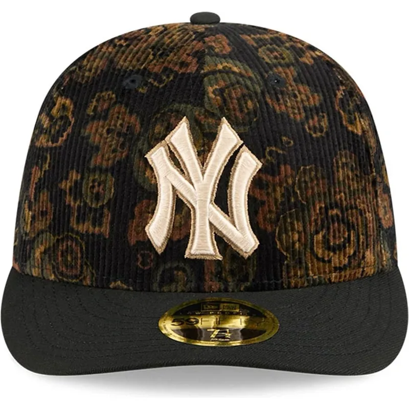 sort-buet-kasket-justerbar-59fifty-low-profile-floral-cord-three-looms-printed-corduroy-fra-new-york-yankees-mlb-fra-new-era