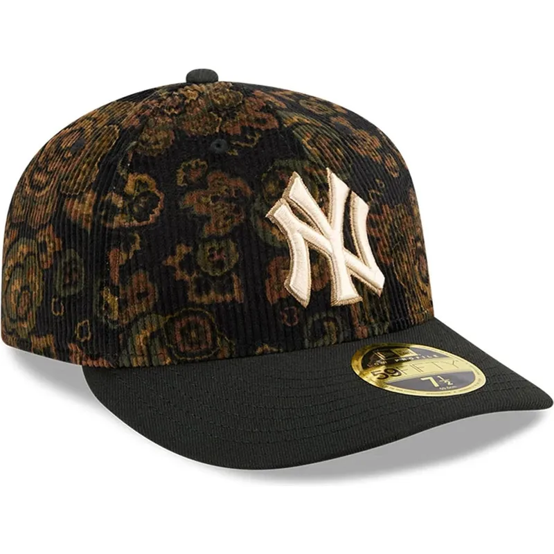 sort-buet-justerbar-59fifty-low-profile-floral-cord-three-looms-printed-corduroy-kasket-fra-new-york-yankees-mlb-fra-new-era