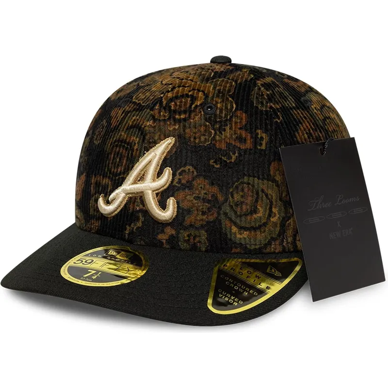 sort-buet-kasket-justerbar-59fifty-low-profile-floral-cord-three-looms-printed-corduroy-fra-atlanta-braves-mlb-fra-new-era