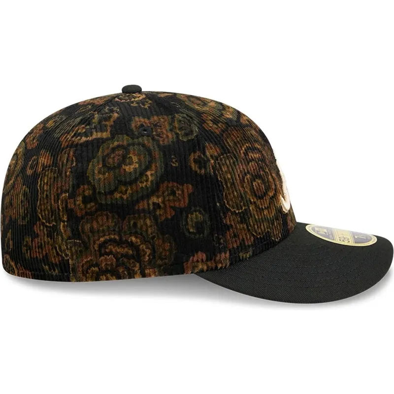 sort-buet-kasket-justerbar-59fifty-low-profile-floral-cord-three-looms-printed-corduroy-fra-atlanta-braves-mlb-fra-new-era