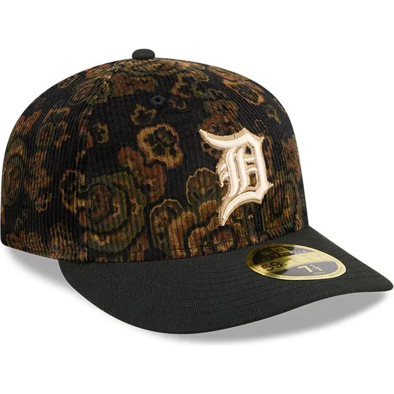 czarna-zakrzywiona-dopasowana-czapka-59fifty-low-profile-floral-cord-three-looms-printed-corduroy-detroit-tigers-mlb-od-new-era
