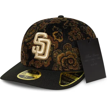 San Diego Padres MLB New Era 59FIFTY Low Profile Floral Cord Three Looms Printed Corduroy svart böjd justerbar keps
