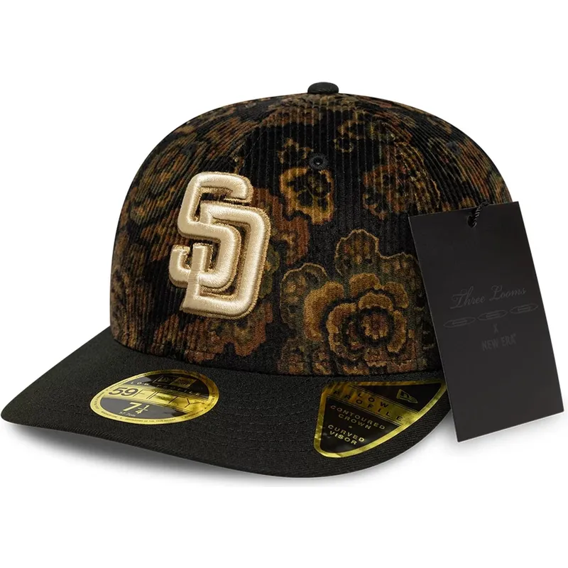 san-diego-padres-mlb-new-era-59fifty-low-profile-floral-cord-three-looms-printed-corduroy-sort-buet-justerbar-kasket