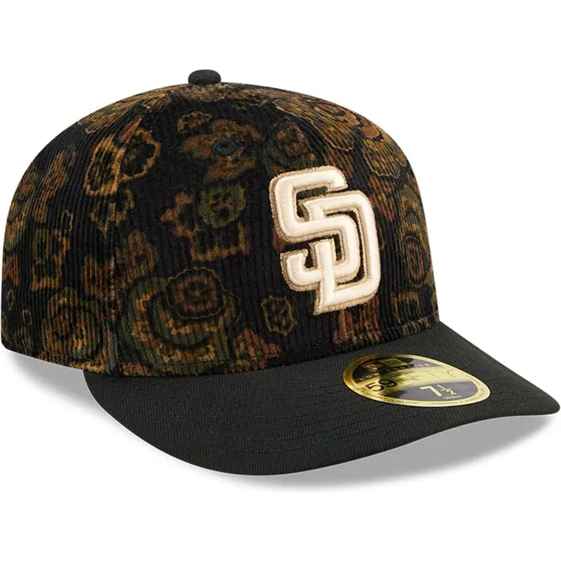 san-diego-padres-mlb-new-era-59fifty-low-profile-floral-cord-three-looms-printed-corduroy-svart-bojd-justerbar-keps