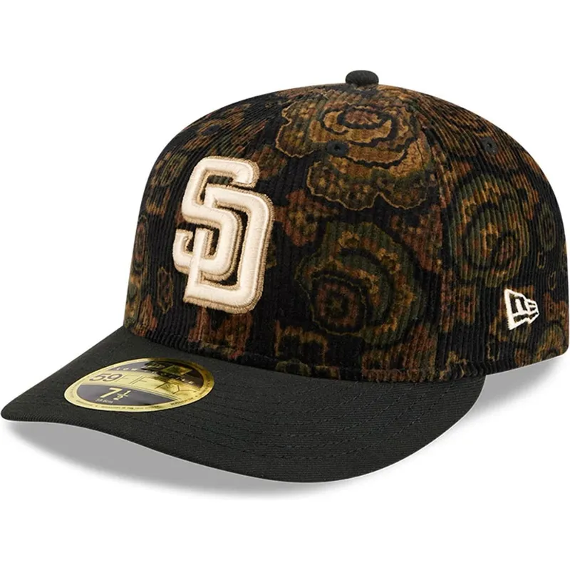 cappellino-curvo-nero-chiuso-59fifty-low-profile-floral-cord-three-looms-printed-corduroy-dei-san-diego-padres-mlb-di-new-er