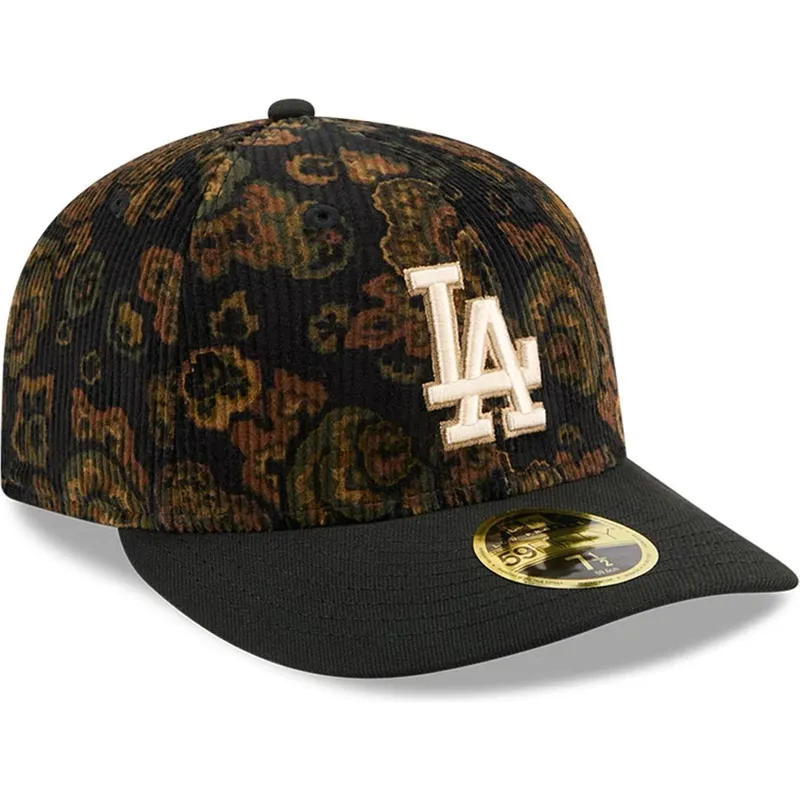 sort-buet-kasket-justerbar-59fifty-low-profile-floral-cord-three-looms-printed-corduroy-fra-los-angeles-dodgers-mlb-fra-new-era