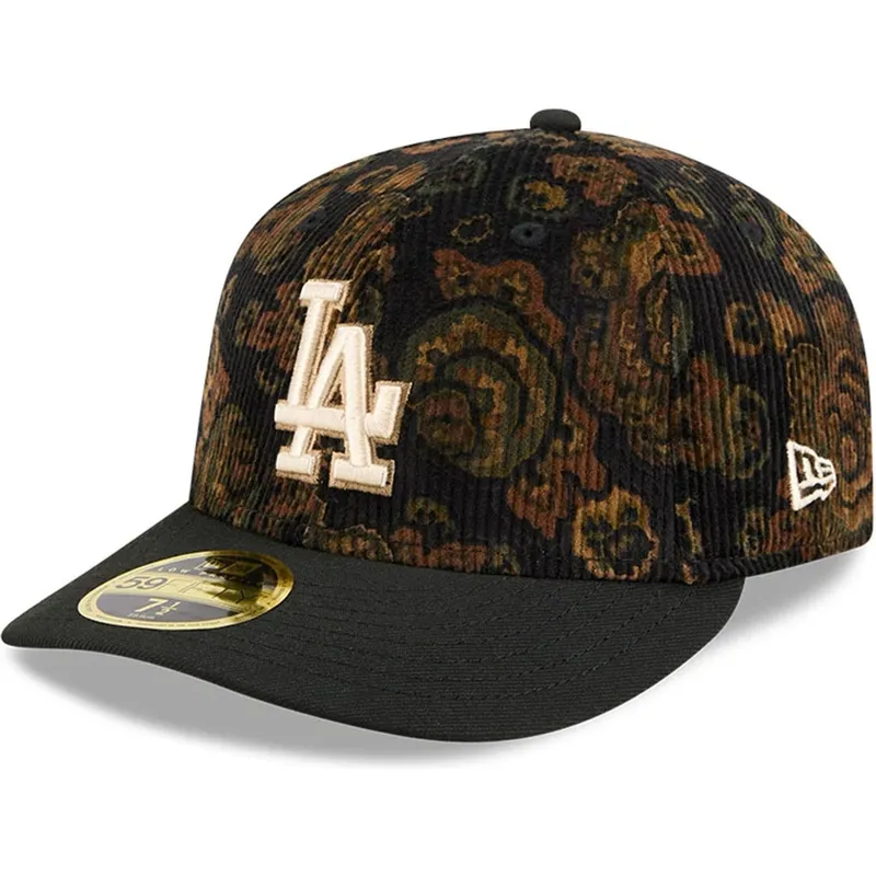 cappellino-curvo-nero-chiuso-59fifty-low-profile-floral-cord-three-looms-printed-corduroy-dei-los-angeles-dodgers-mlb-di-new