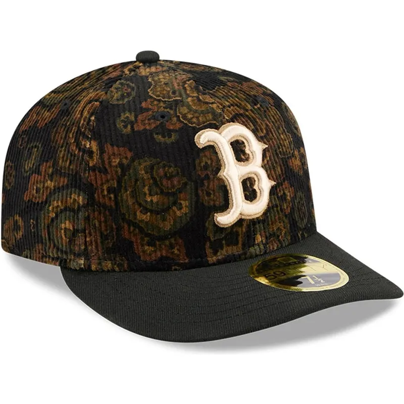 cappellino-curvo-nero-chiuso-59fifty-low-profile-floral-cord-three-looms-printed-corduroy-dei-boston-red-sox-mlb-di-new-era