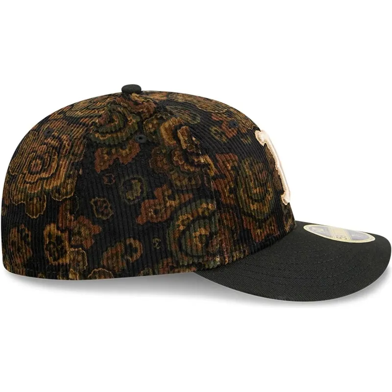 cappellino-curvo-nero-chiuso-59fifty-low-profile-floral-cord-three-looms-printed-corduroy-dei-boston-red-sox-mlb-di-new-era