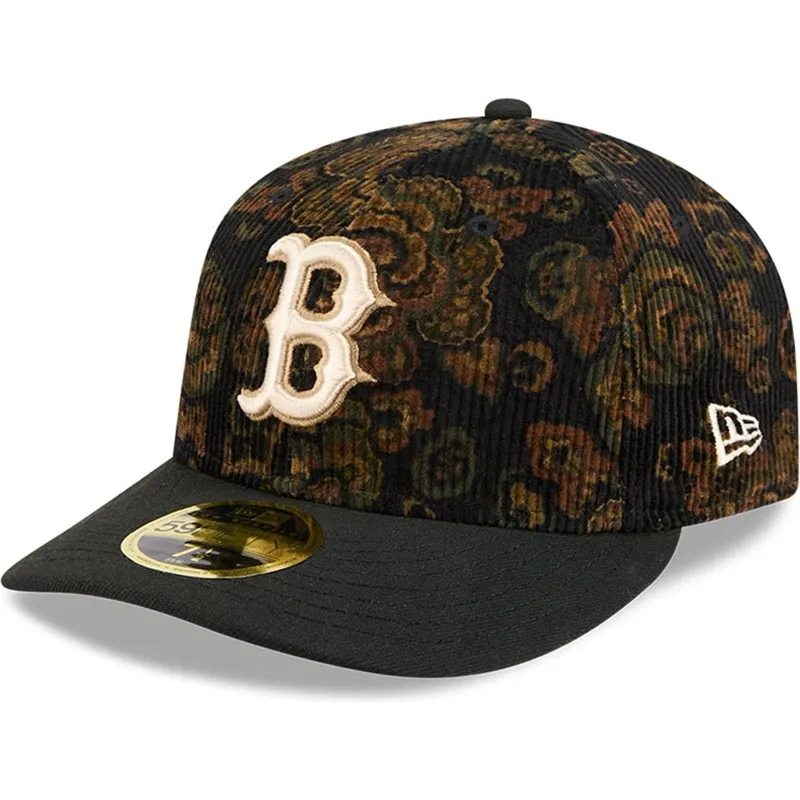 czarna-zakrzywiona-czapka-dopasowana-59fifty-low-profile-floral-cord-three-looms-printed-corduroy-boston-red-sox-mlb-od-new-era
