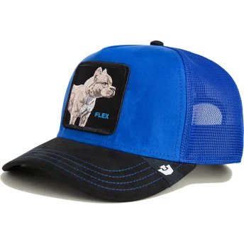 Cappellino trucker blu e nero cane pitbull Flex Pitbull Suede The Farm di Goorin Bros.