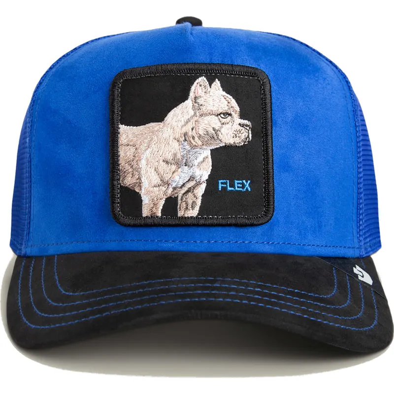 czapka-trucker-niebiesko-czarna-z-pitbullem-flex-pitbull-suede-the-farm-od-goorin-bros