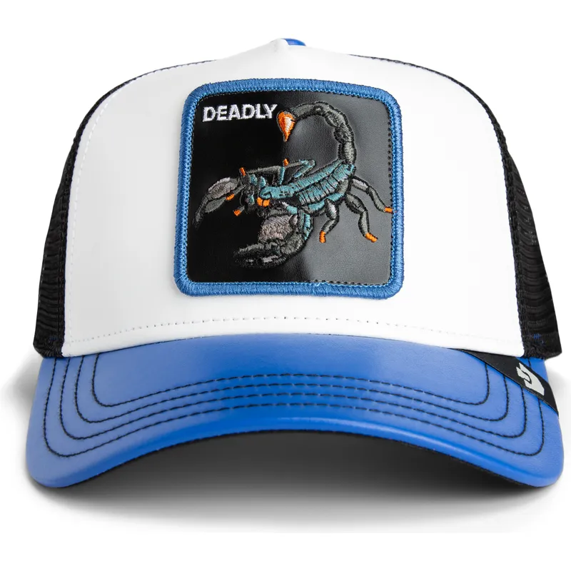cappellino-trucker-bianco-e-blu-scorpione-deadly-courtside-the-farm-di-goorin-bros