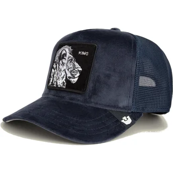 Goorin Bros. The Farm King Lion Velour marinblå truckerkeps med lejon.