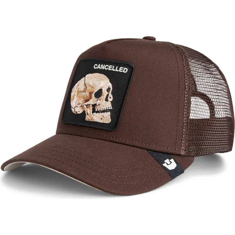brun-trucker-kasket-med-kranium-the-cancelled-skull-grit-the-farm-fra-goorin-bros