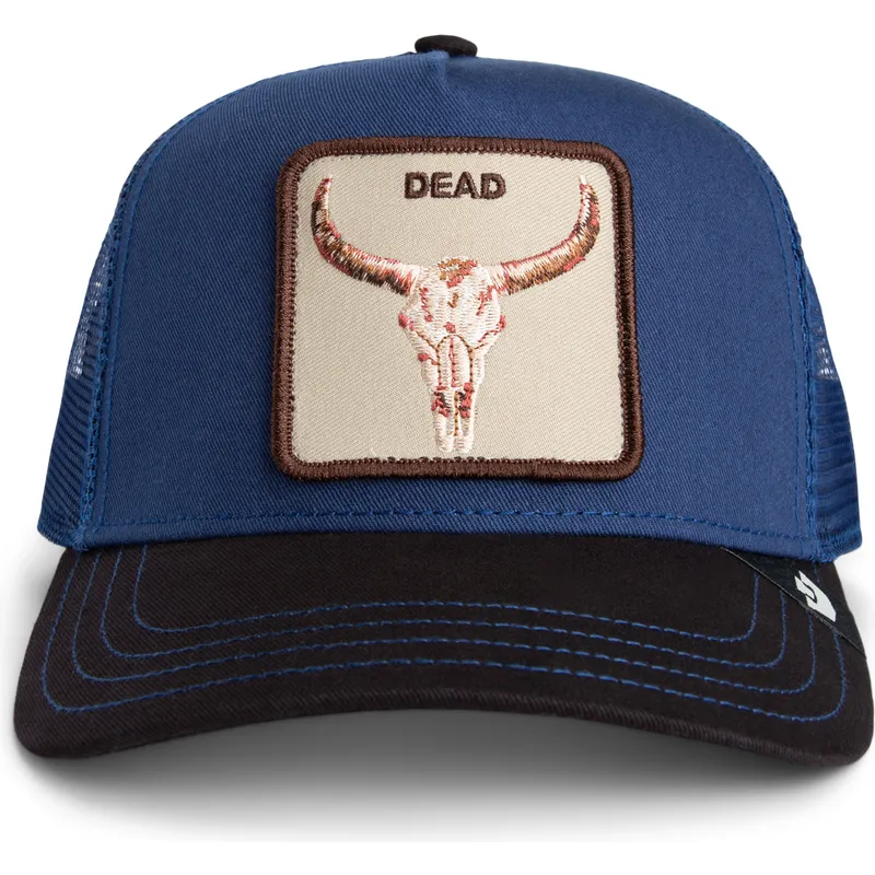 casquette-trucker-bleue-et-noire-boeuf-two-tone-skull-grit-the-farm-goorin-bros