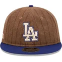 cappello-piatto-marrone-e-blu-regolabile-9fifty-retro-crown-wool-pinstripe-dei-los-angeles-dodgers-mlb-di-new-era