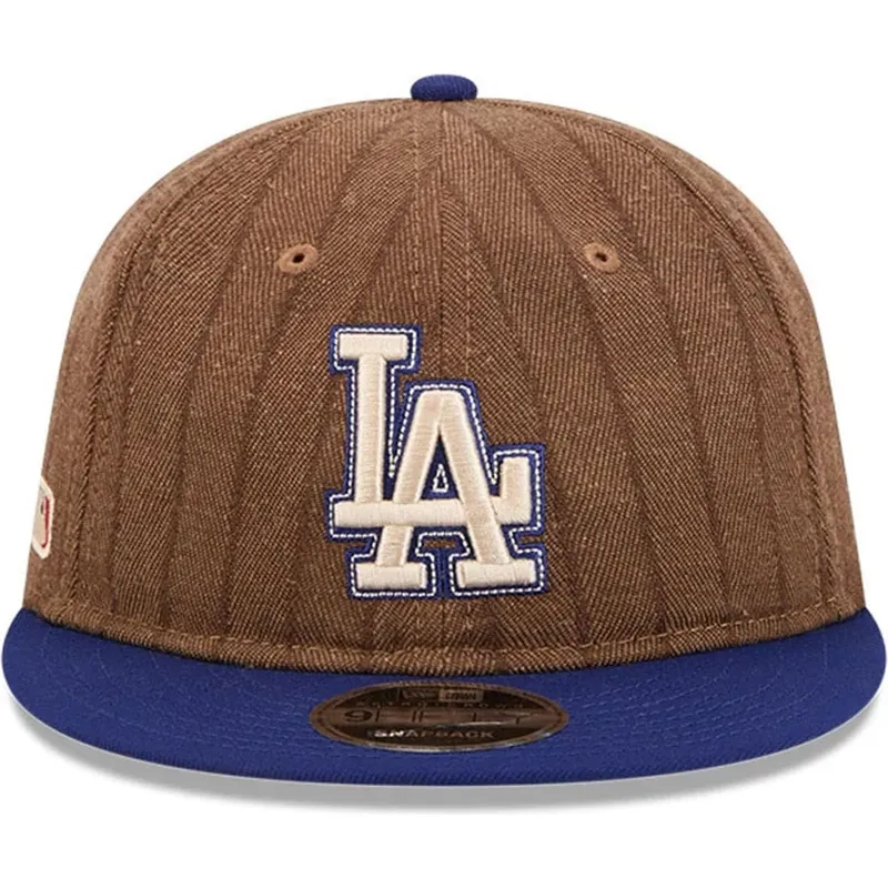 brun-och-bla-justerbar-platt-keps-9fifty-retro-crown-wool-pinstripe-los-angeles-dodgers-mlb-fran-new-era