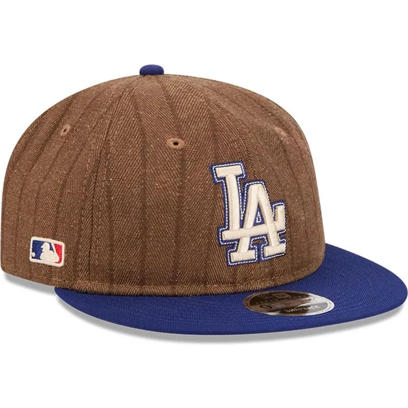brun-og-bla-justerbar-flad-kasket-9fifty-retro-crown-wool-pinstripe-fra-los-angeles-dodgers-mlb-fra-new-era