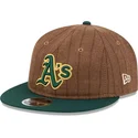 cappello-piatto-marrone-e-verde-regolabile-9fifty-retro-crown-wool-pinstripe-degli-oakland-athletics-mlb-di-new-era