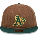 cappello-piatto-marrone-e-verde-regolabile-9fifty-retro-crown-wool-pinstripe-degli-oakland-athletics-mlb-di-new-era