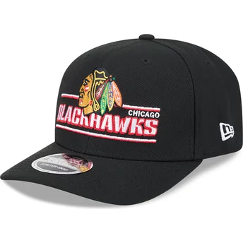 Schwarze gebogene Snapback-Kappe 9SEVENTY Stretch Snap Stated der Chicago Blackhawks NHL von New Era